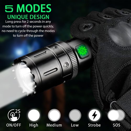 X.Store Airsoft Picatinny Rail Flashlight - USB Rechargeable, 5 Modes with Remote Pressure Switch, Professional Tactical Flashlights for Outdoor Use