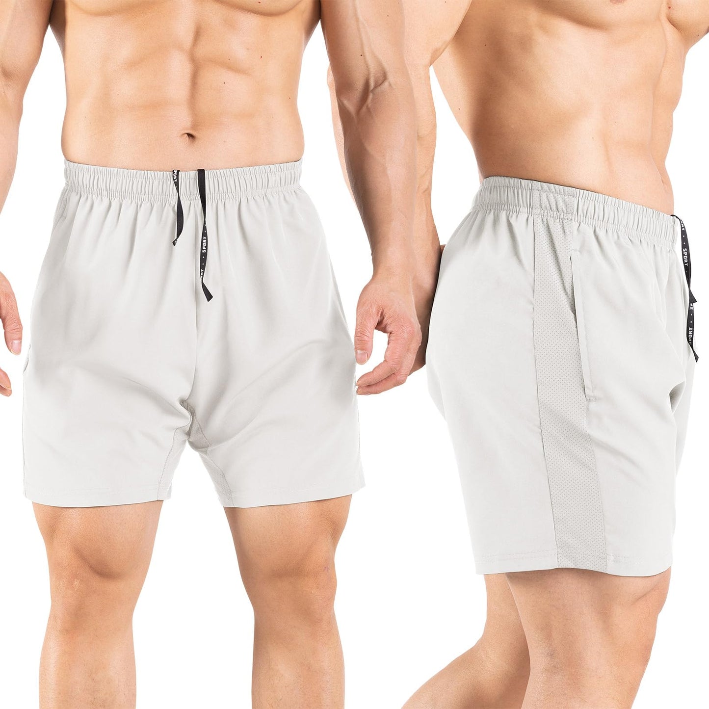 Gaglg Men's 5" Running Shorts 2 Pack Quick Dry Athletic Workout Gym Shorts with Zipper Pockets White/Red,Small