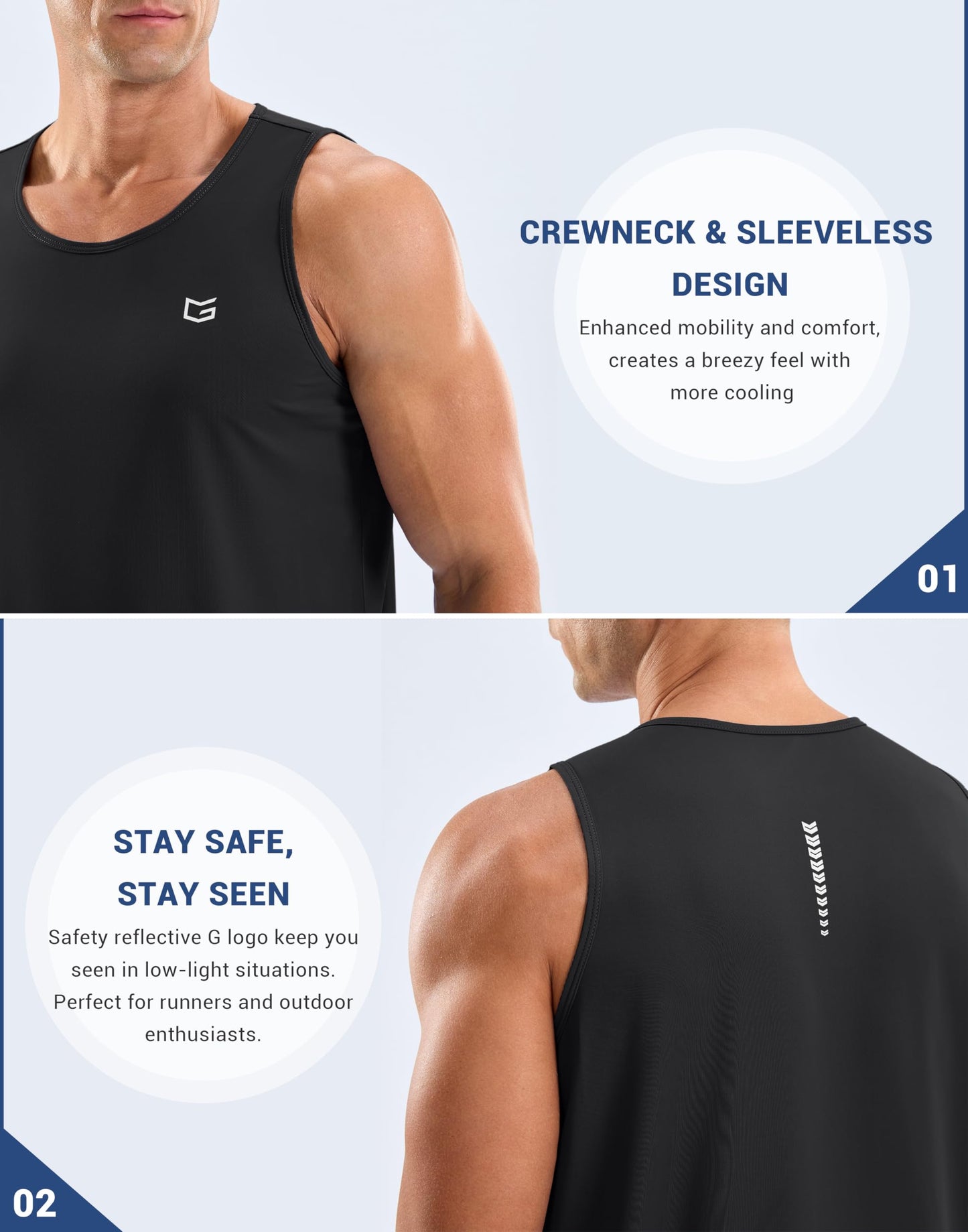 G Gradual Men's Workout Tank Tops Sleeveless Muscle Shirts Summer UPF 50+ Quick Dry Shirts for Men Athletic Running Gym(Black,L)
