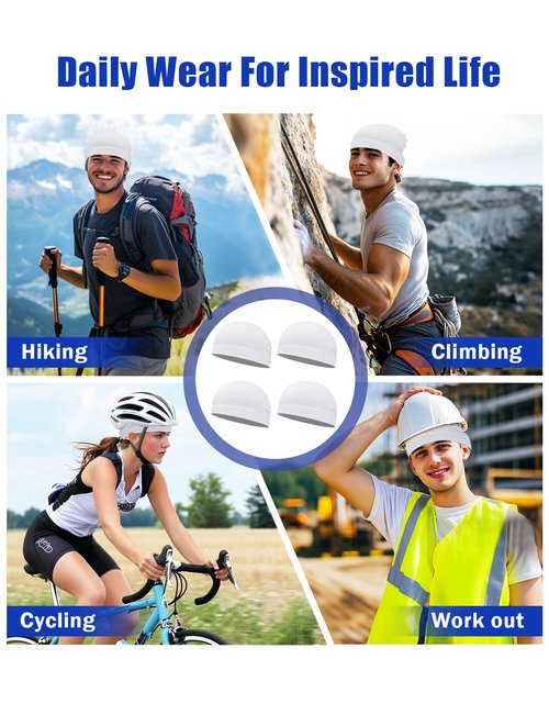 Kninmdor Sweat Wicking Skull Caps White Cooling Helmet Liner Hat Running Beanie Cycling Skullcap Sleeping Cap for Men Women (White Sets)