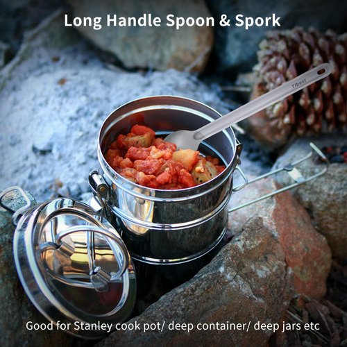 Tibest Titanium Spork, 8.7" Long Handle, Backpacking Spork and Spoon, Ultra Lightweight Camping Utensil for Hiking, Travel
