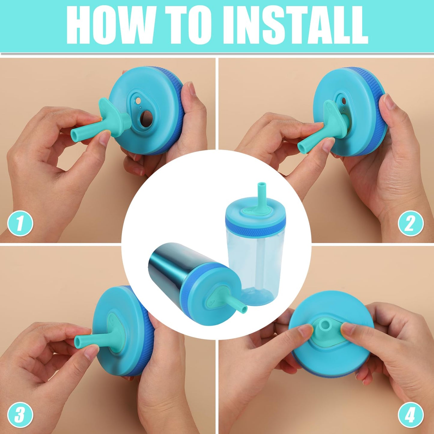 4pcs Replacement Straws with Bite Valve for Zak Designs Kelso 15 oz, with 1 Cleaning Brush Reusable Kids Cup Replacement Straws Accessory for Zak, BPA-Free (Light Blue + Pink)