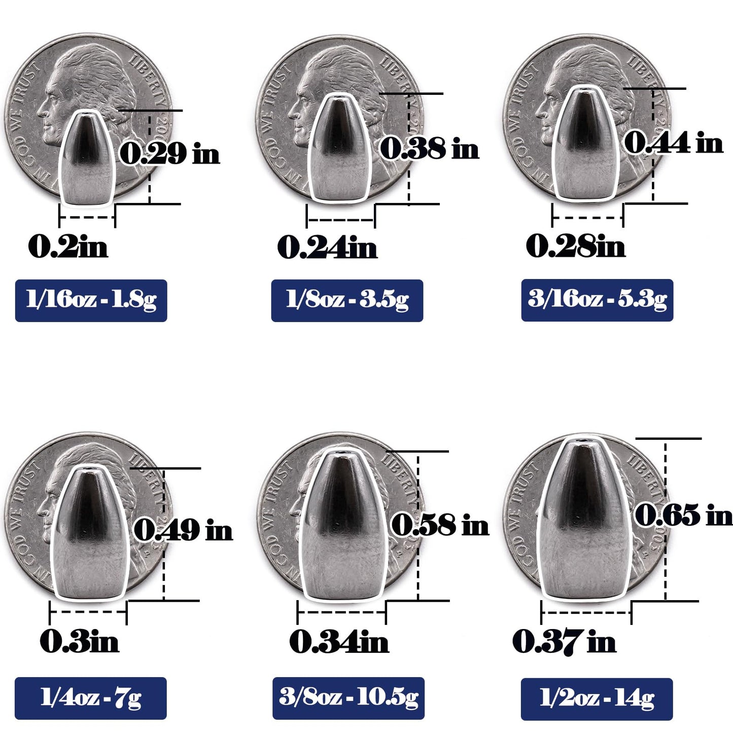 FishTrip Tungsten Bullet Weights Sinkers,10pcs Fishing Weight for Bass Texas Carolina Rigs Saltwater 1/4oz 7g