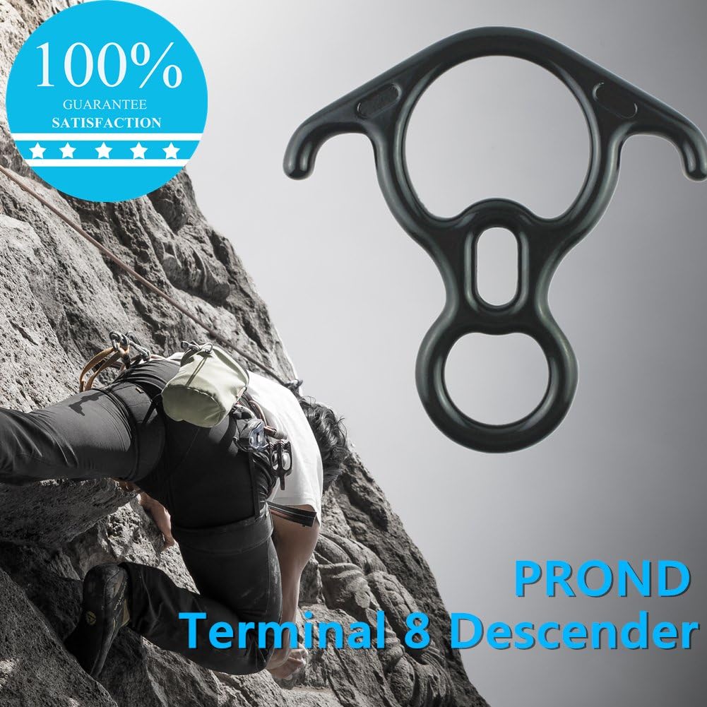 PROND Terminal 8 Descender, Rescue Figure 8 Descender with Lock Off Ears, 50KN Aluminum Alloy Bent-Ear Descender for Climbing Rescuing Or Escaping Descender, Climbing Belay & Rappel Equipment