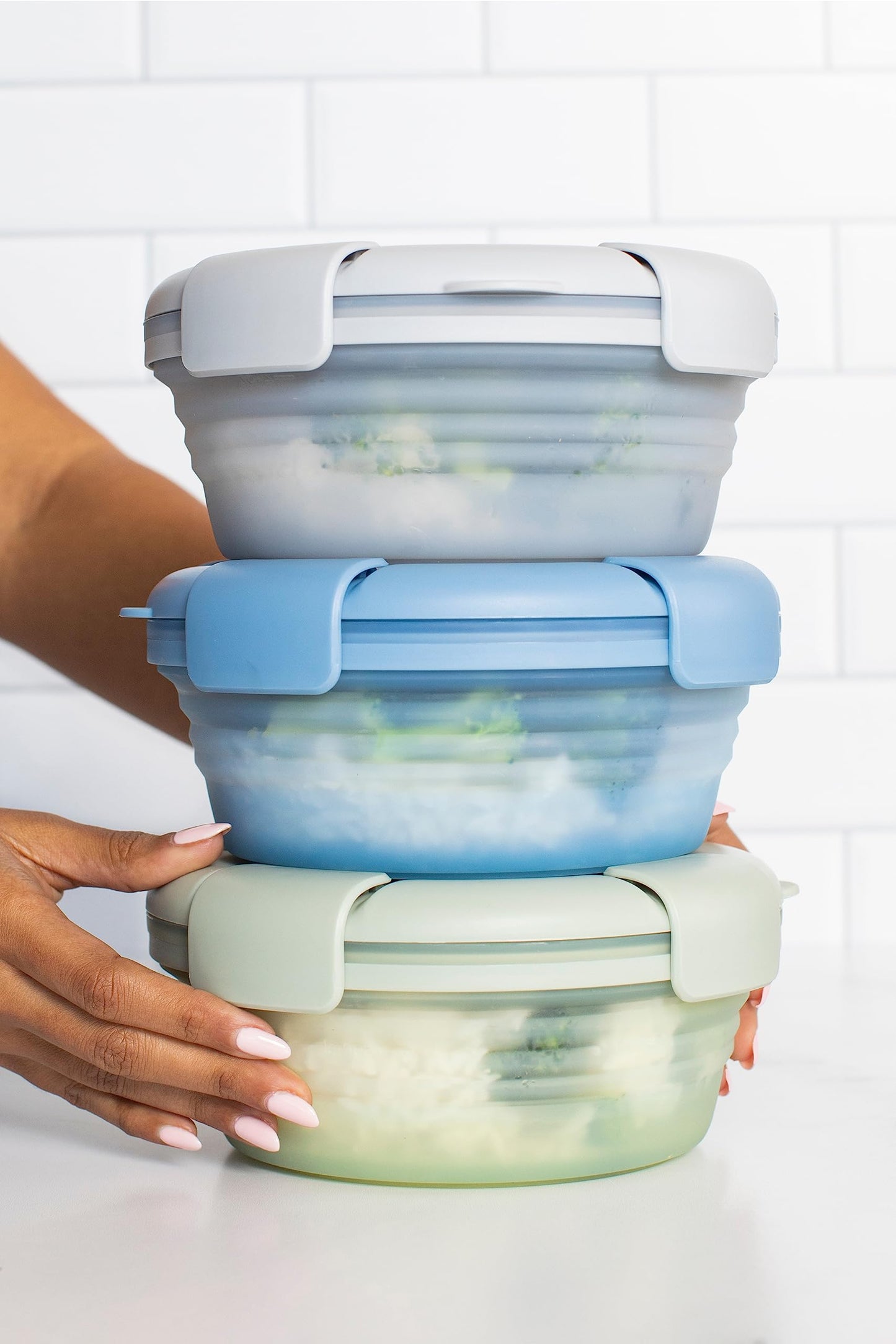 STOJO Collapsible Bowl 5 Set - Translucent Lilac, 36oz - Reusable Silicone Bowl for Hot and Cold Food - Perfect for Travel, Meal Prep, To-Go Lunch, Camping & Hiking - Microwave & Dishwasher Safe