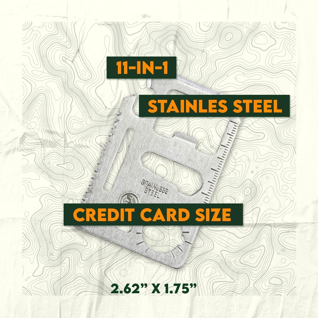 SE 11-Function Stainless Steel Survival Pocket Tool - Compact, Credit Card-Sized Multi-Tool with Leatherette Case - Ideal for Camping, Hiking, and Outdoor Activities- MT908-1