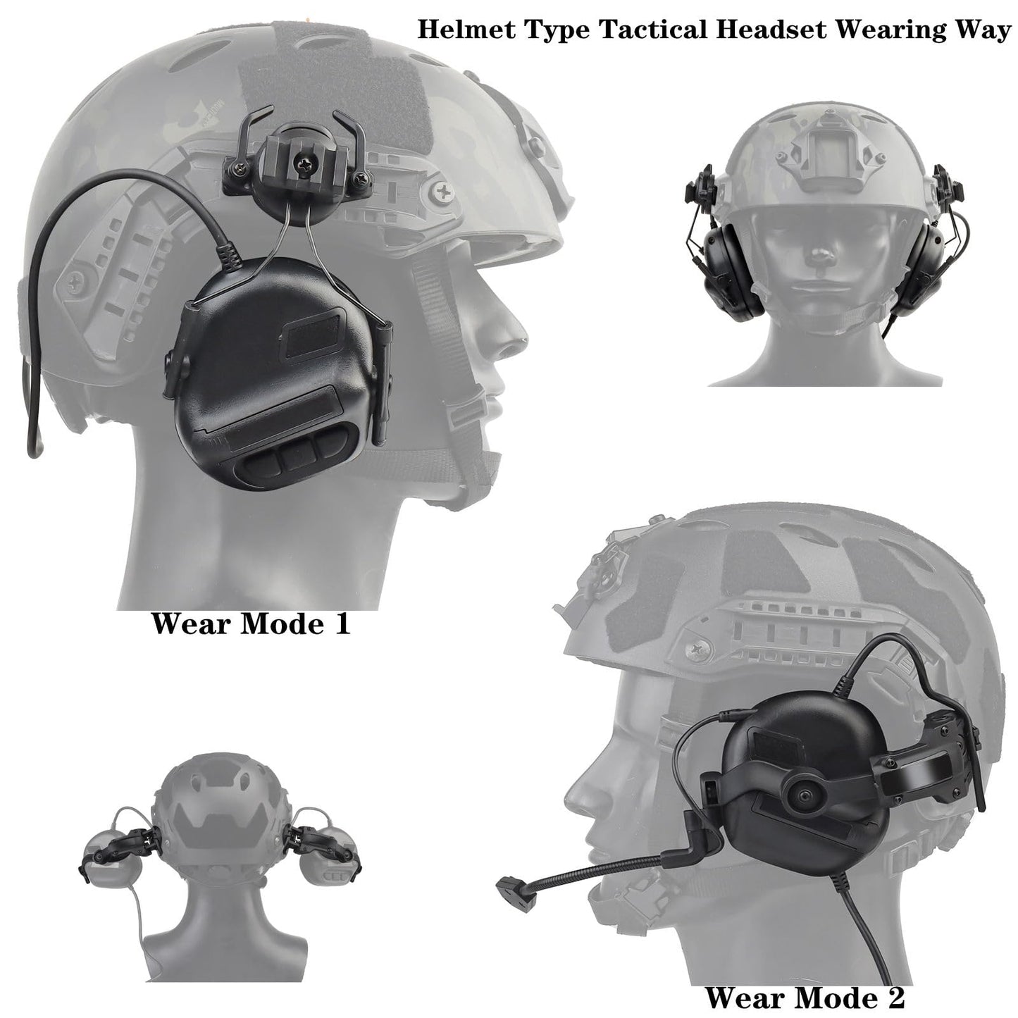 Hdlsina Tactical Shooting headset with U94 PTT 2pin and ARC Rail Adapter Noise Reduction & Sound Pickup Ear Protection (Black)