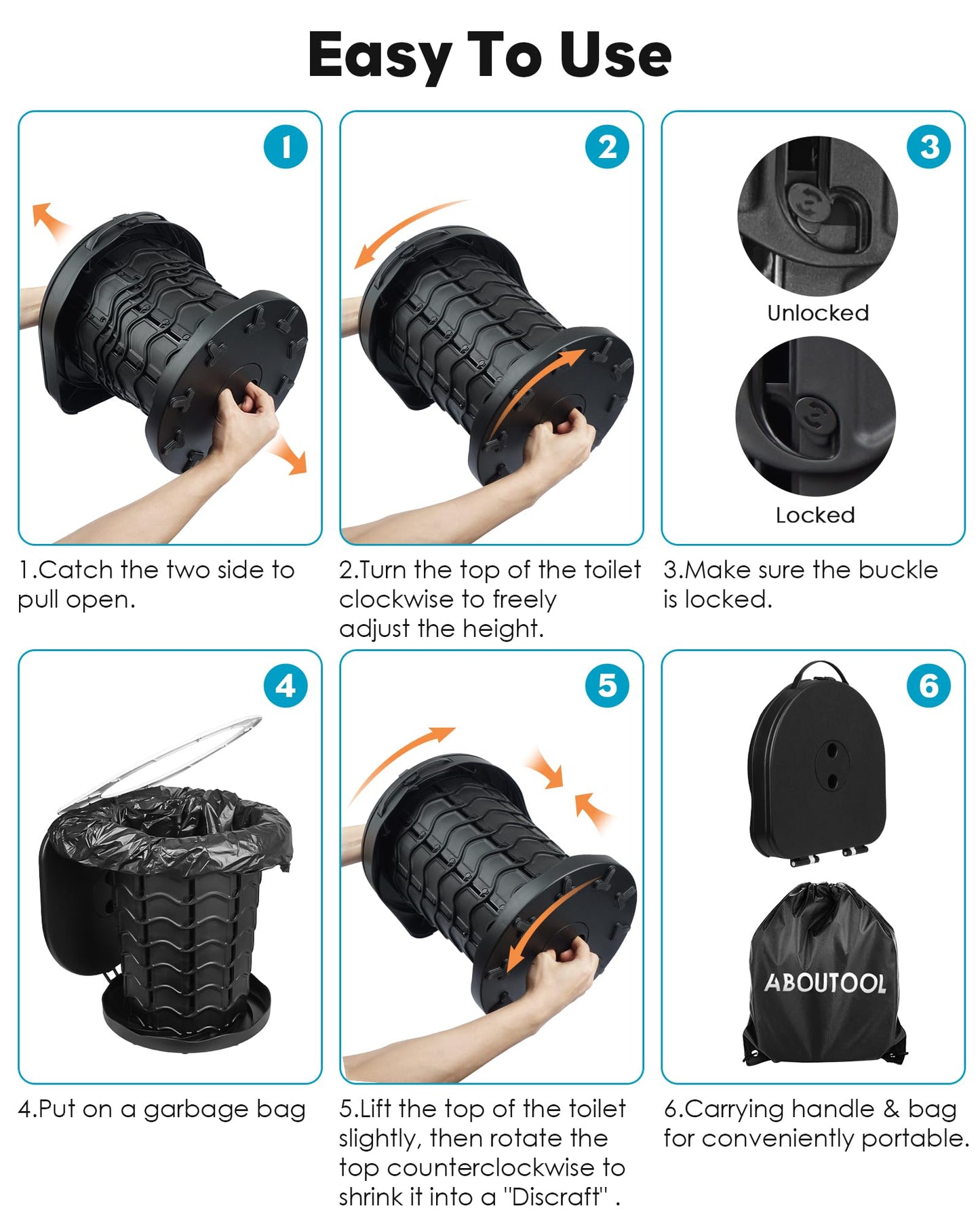 Aboutool 2 Pack Portable Toilet for Adults, Adjustable Height Camping Toilet, Emergency Toilet for Car, Travel, Camping, and Hiking, Comfortable Portable Potty for Adults with 20 Bags