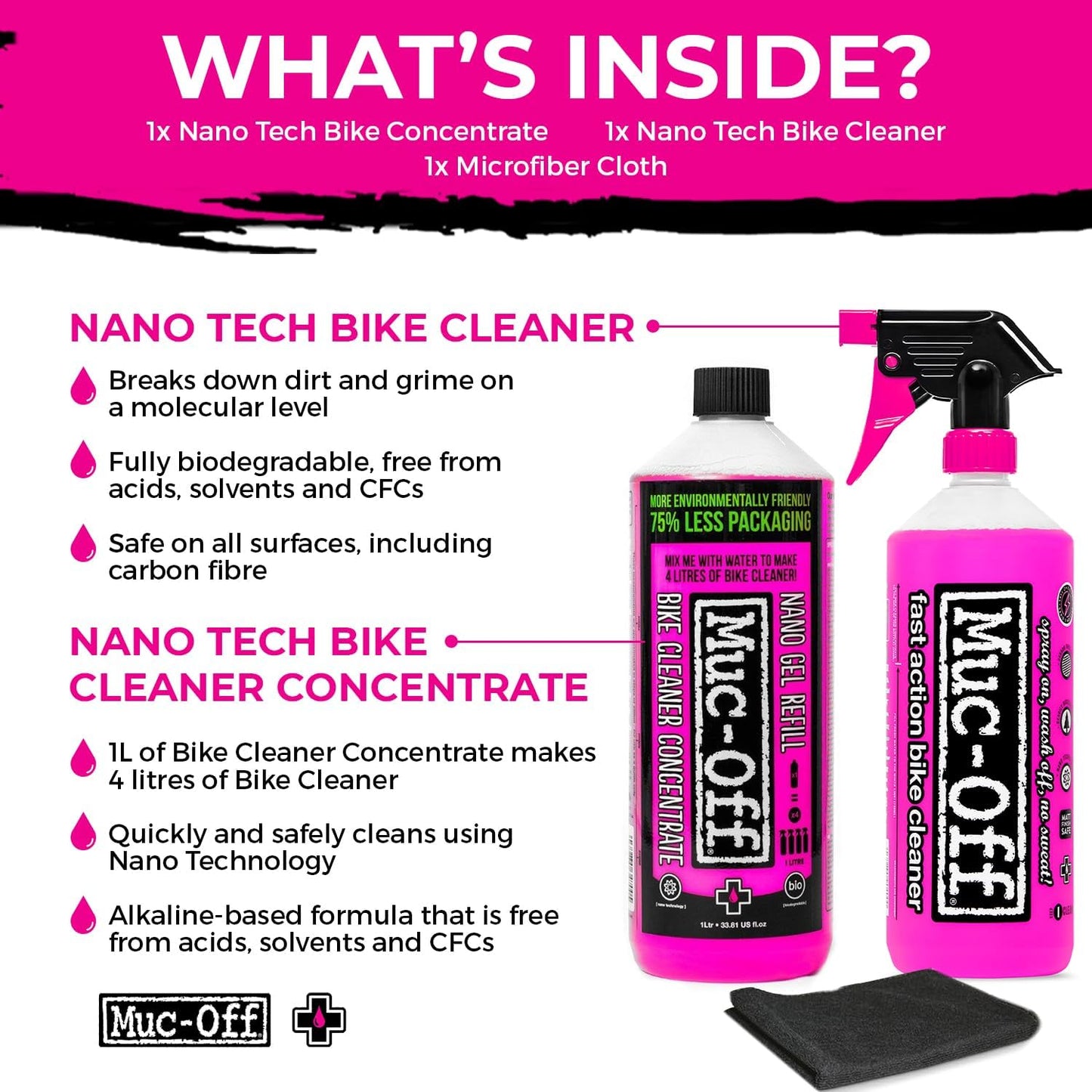 Muc-Off Nano Tech Bike Cleaner 1L | Biodegradable Formula, Safe on Carbon Fibre and All Surfaces | Breaks Down Dirt on a Molecular Level
