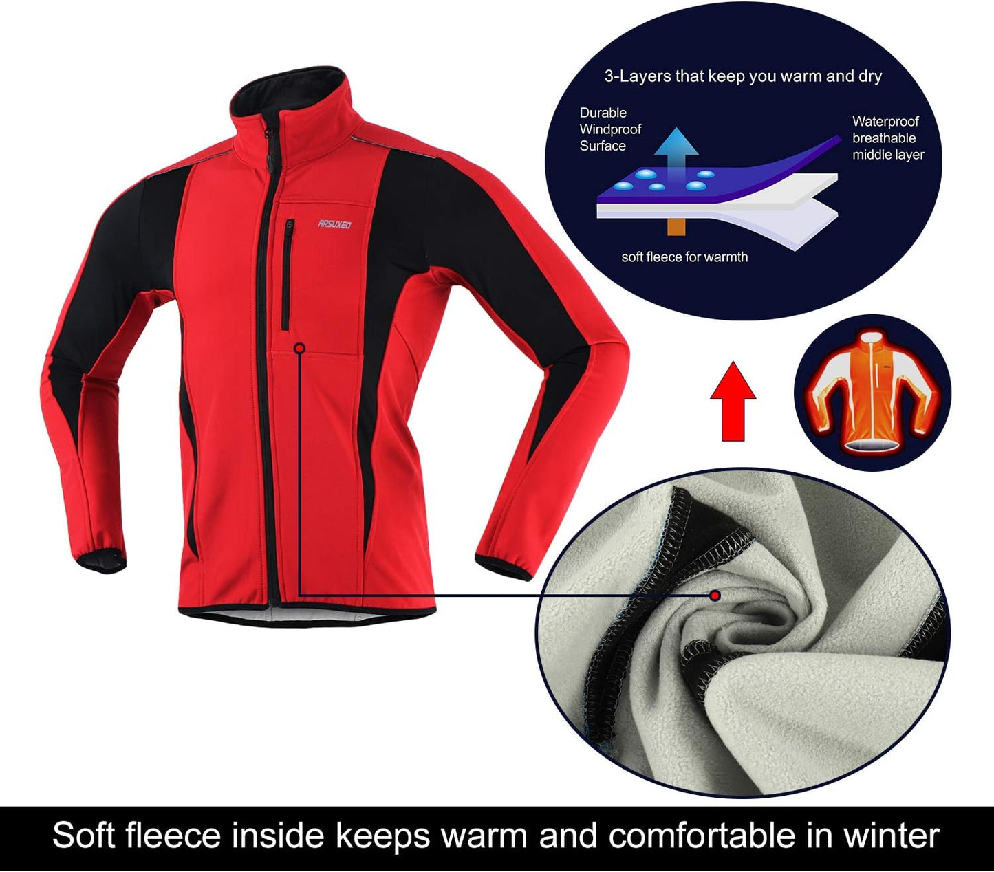 Windproof Waterproof Thermal Cycling Jacket for Winter | ARSUXEO 15K Softshell