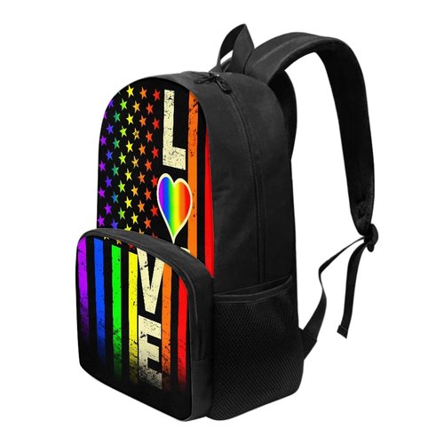 Binienty Gay Pride Rainbow Bisexual Unique Outdoor Backpack Polyester Fabric Backpack Multipurpose Daypacks for Adult Rainbow Love LGBT Backpack