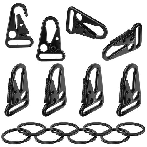 Ymapinc 8 Sets Heavy Duty Keychain Clip for Keys Metal Sling Hook Black Carabiner Clip Keychain Hook Clip for Paracord Outdoors Bag Backpack Keychain Attachments with Key Rings