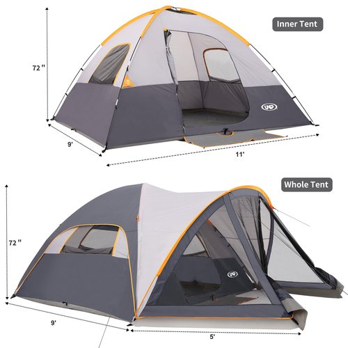UNP 6 Person Dome Tent with Screen Room, Portable Camping Tent with Screened-in Porch, Dome Tent for Outdoor Camping - 14'x11'x72''(H) (Gray)