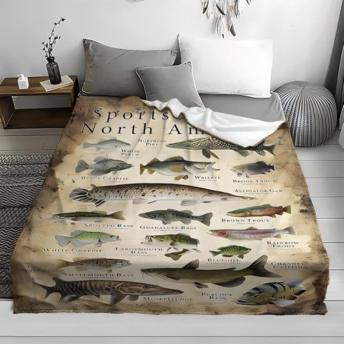 Quisenti Fishing Enthusiast Blanket - Funny Fish Knowledge Blanket, Unique Fisherman Gift for Boys, Dad, Grandpa (70in*90in)