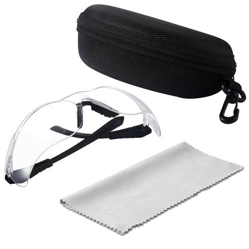 xaegistac Shooting Glasses Anti-fog Shooting Range Eye Protection, Adjustable Safety Glasses with Zipper Hard Case (black frame clear lens)