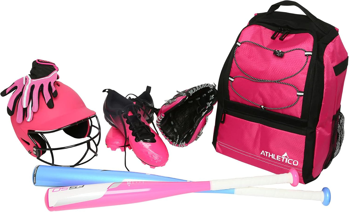 Athletico Youth Baseball Bag - Bat Backpack for Baseball, T-Ball & Softball Equipment & Gear | Holds Bat, Helmet, Glove | Fence Hook (Pink)