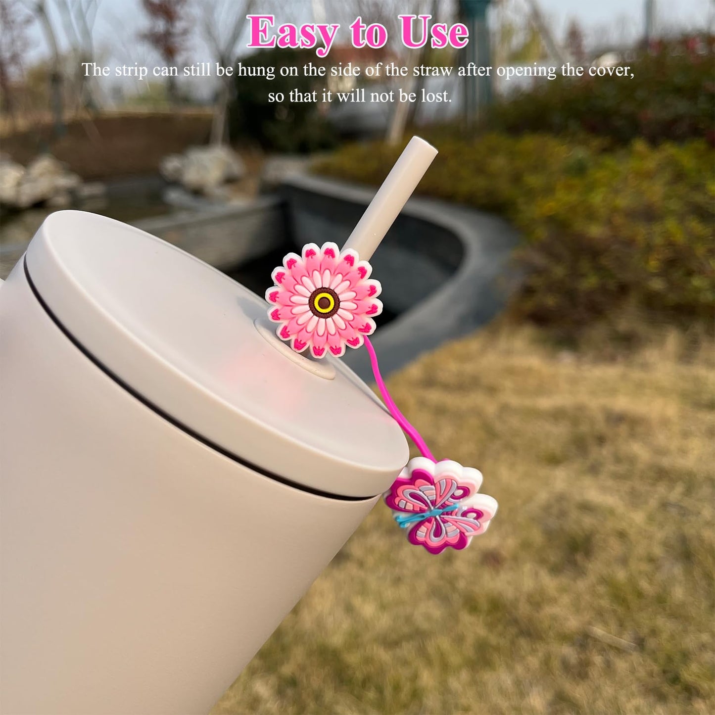 Amreich 8mm Butterfly Straw Cover - Cute Flower Design Straw Toppers for Simple Modern and Hydro Flask Tumblers Accessories