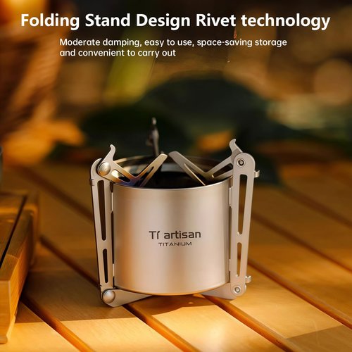 Ti artisan Titanium Alcohol Stove Ultralight Alcohol Burner Mini Spirit Cooker with Foldable Stands Brackets and Cover For Camping Backpacking Hiking Survival