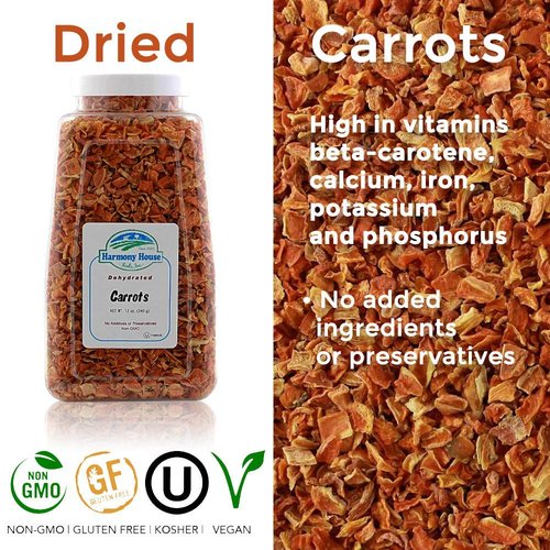 Harmony House Foods Dehydrated Diced Carrots - Air Dried Vegetables for Soup and Cooked Dishes, Great for Camping, Survival, and Backpacking, 15 Ounce Jar