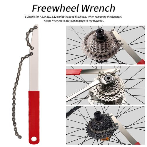Bike Cassette Removal Tool, 5 Pcs Bike Chain Tool Kit with Chain Whip Auxiliary Wrench Bicycle Cassette Lock Ring Removal Freewheel Remover Wrench Sprocket Remover