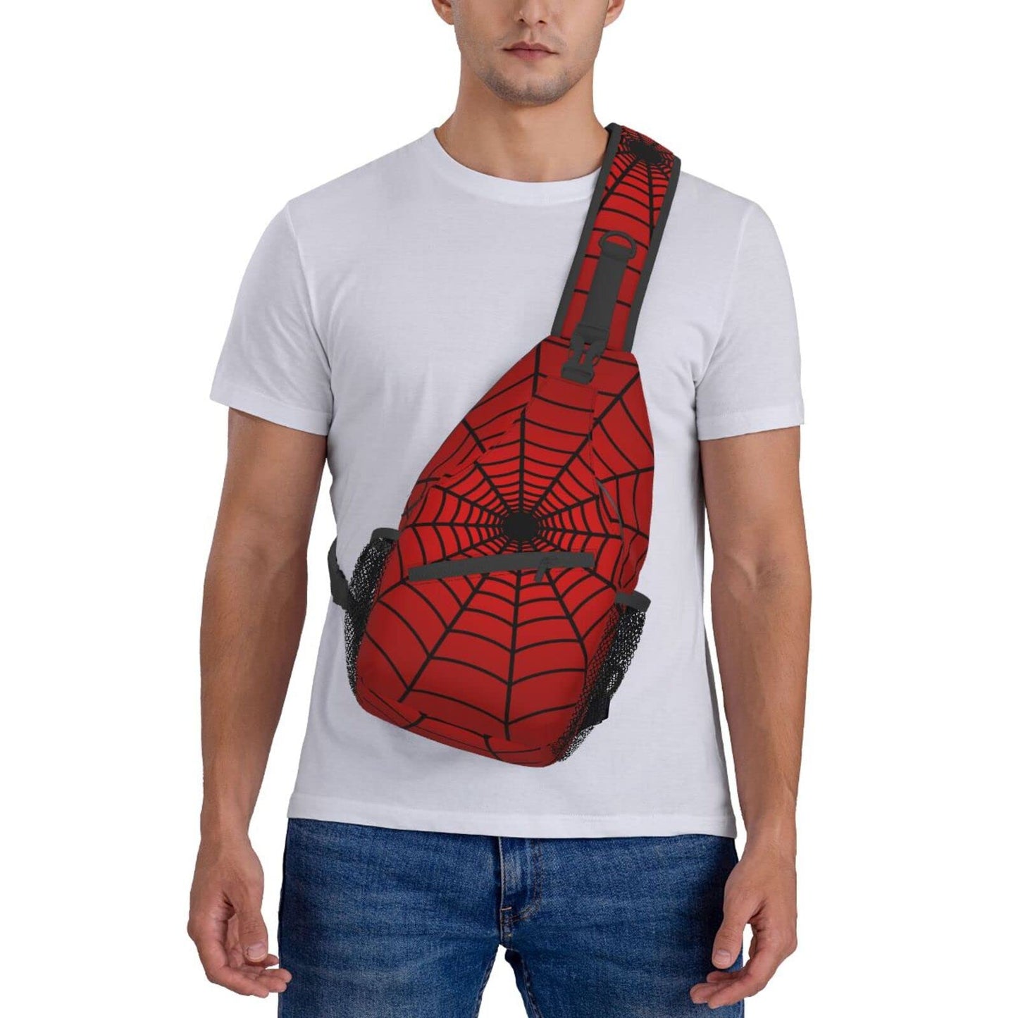 COFEIYISI Red Spider Web Sling Bag Crossbody Backpack for Men Women Spiders Web Pattern on Bright Red Background Chest Bag Adjustable Casual Shoulder Backpack Gym Sport Travel Hiking Daypack