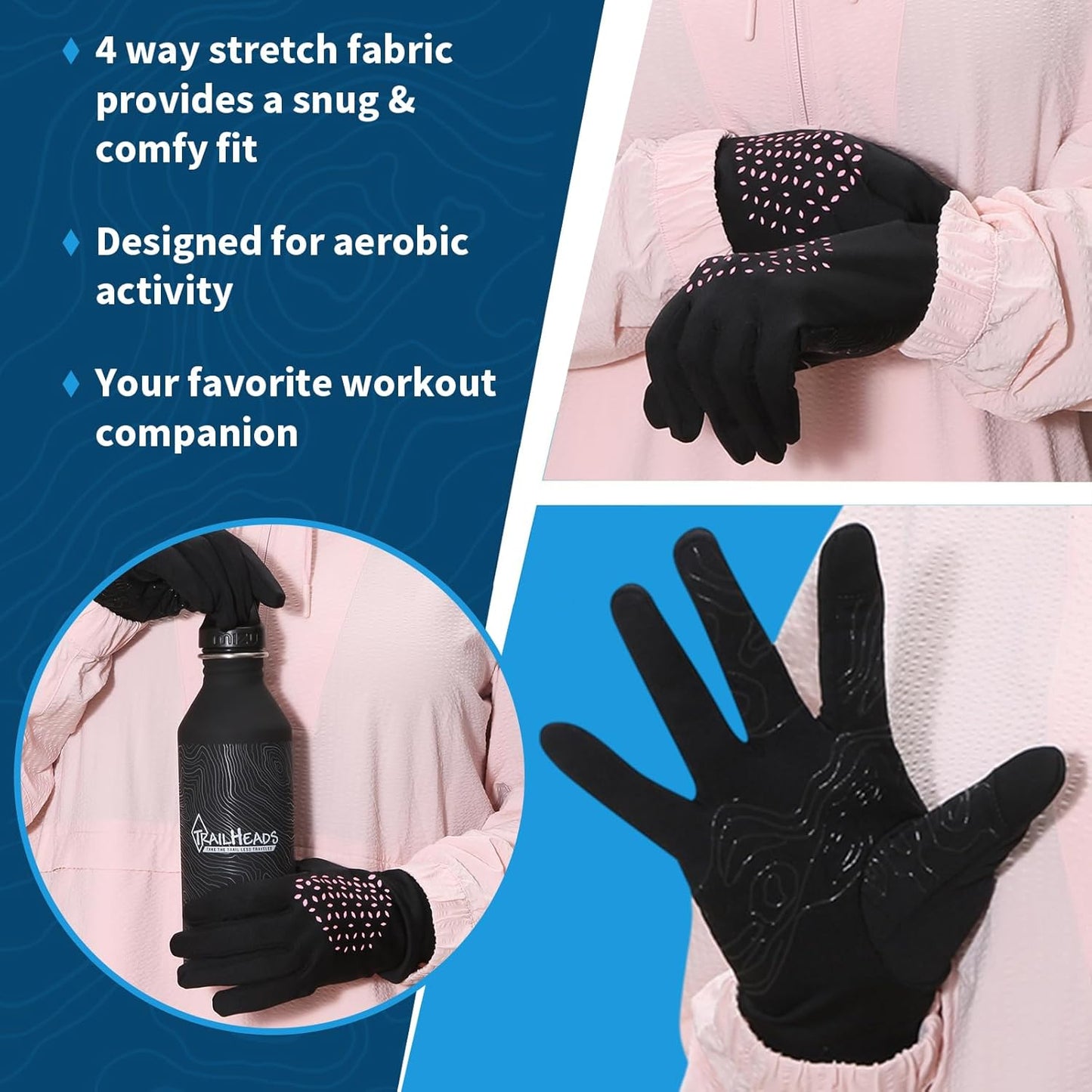 TrailHeads Lightweight Running Gloves for Women – Moisture Wicking & Touchscreen Women’s Gloves with Anti-Slip Grip – Ideal for Cool Weather Workouts & Outdoor Activities