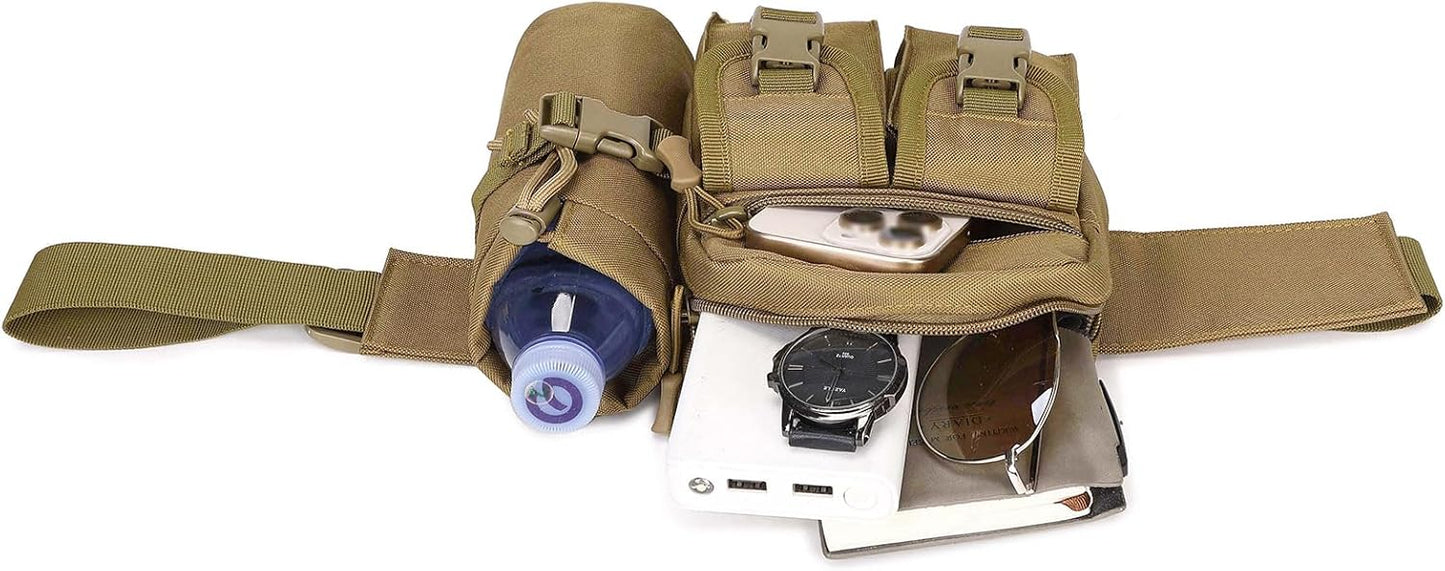 ArcEnCiel Tactical Fanny Pack Waist Bag Hip Belt Outdoor Fishing Bumbag with Water Bottle Pocket Holder