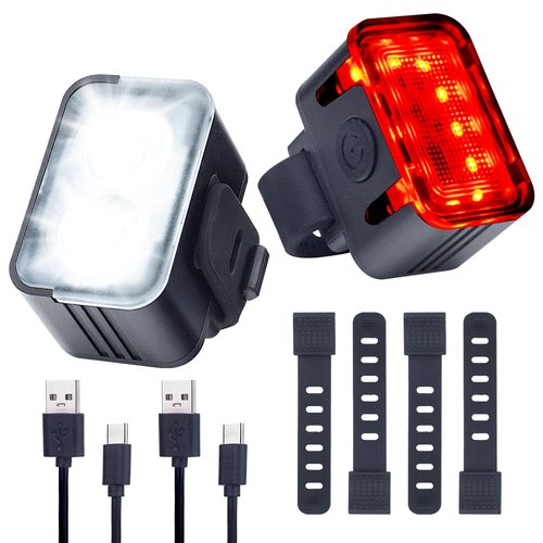 Powerful Rechargeable Bike Light Set - Smart Multi-Modes Ultra Bright Bicycle Front and Rear Lights with Spot & Flood Beams, Waterproof Headlight Taillight Set for Mountain, Road, Kids & City Bicycles