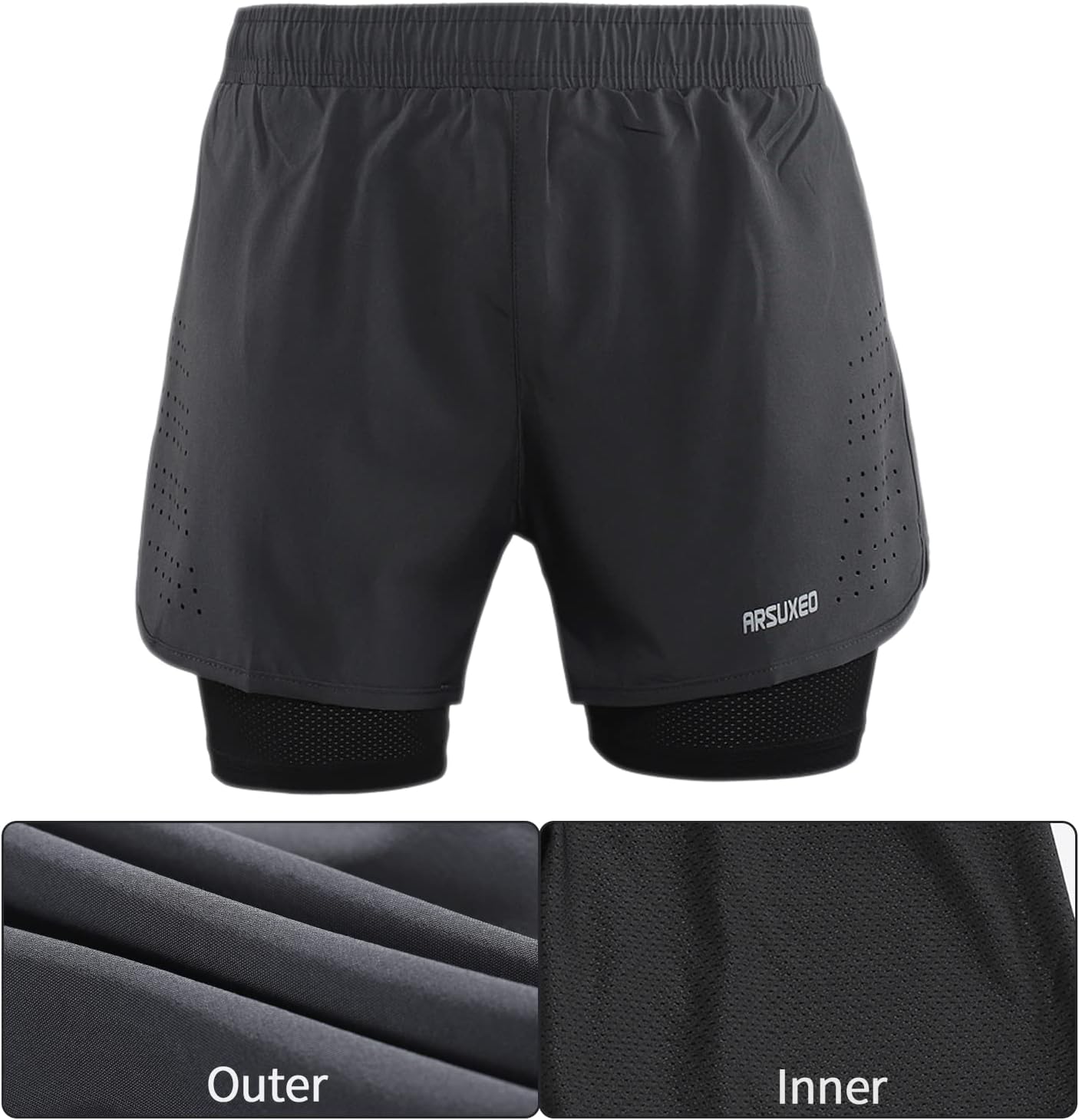 ARSUXEO Men's Active Training Running Shorts 2 in 1