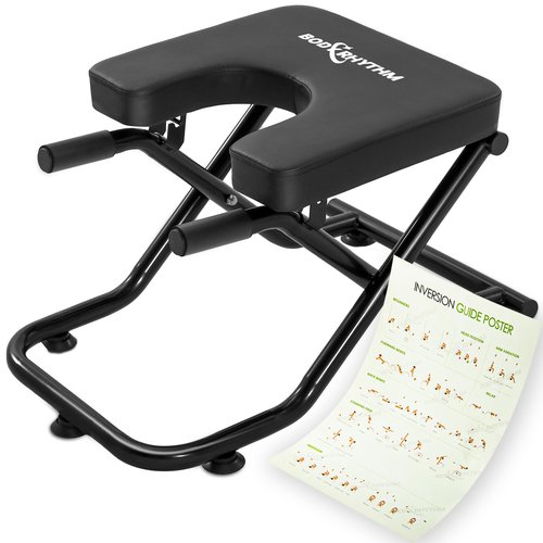 BODY RHYTHM FoldableYoga Headstand Bench, Yoga Inversion Chair, Headstand Trainer for Relieve Stress, Improve Sleep & Digestion and Strength Training, Ideal for Home Workout, Fitness and Gym (Black)