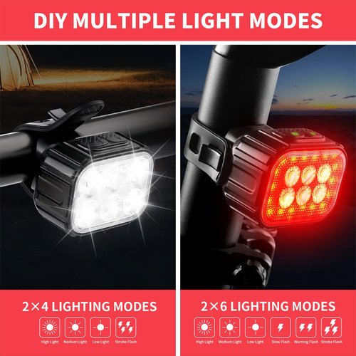Bike Headlight-Taillight Combinations Rechargeable Bicycle Lights Super Bright Bicycle Headlight and Taillight Set Led Mountain Bike Lights Front and Back Flashlight(Headlight-taillight Combinations)
