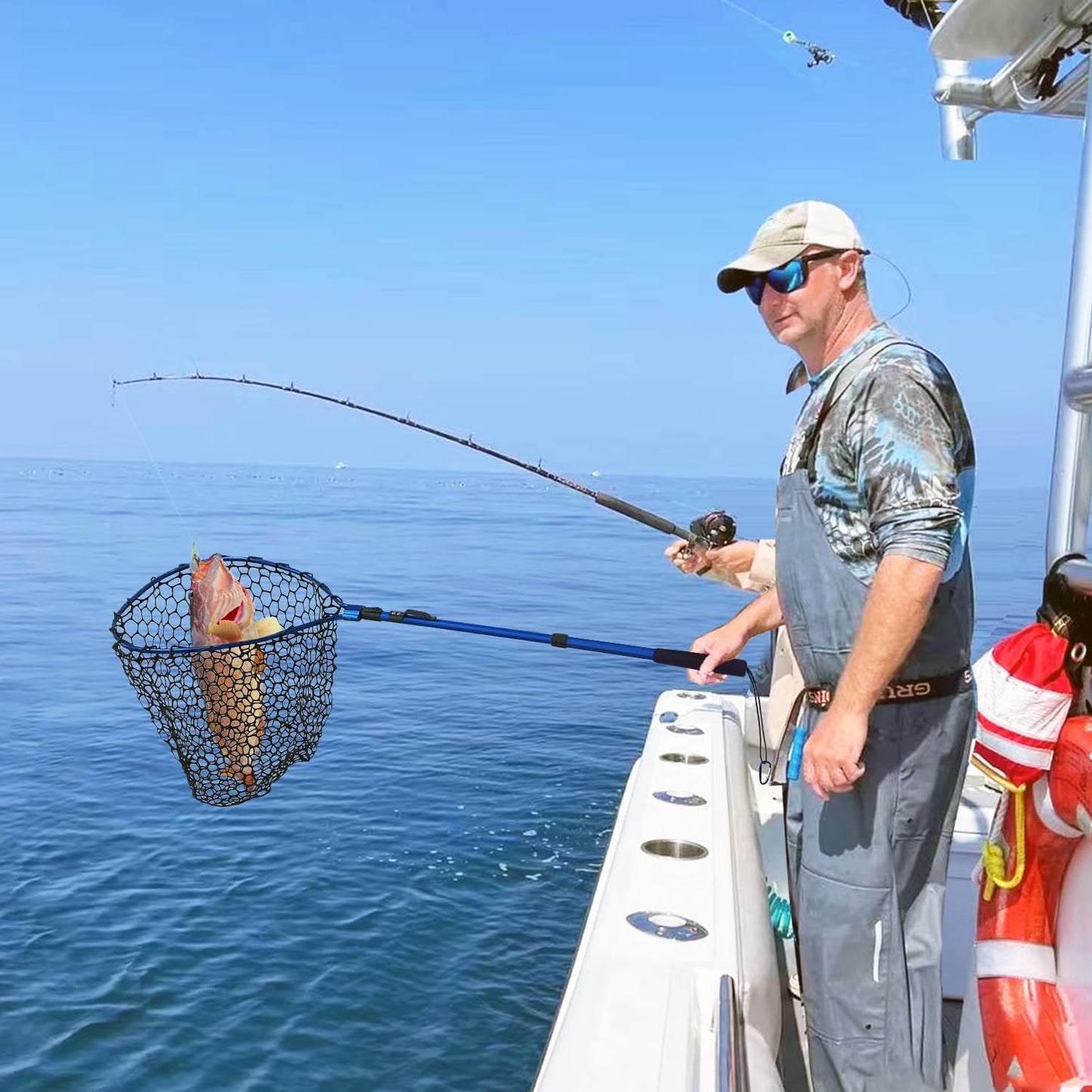 Fishing net (Retractable 19.68, Blue, 48in)