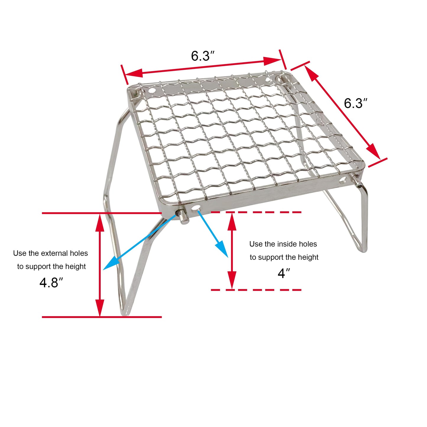 TreGoo Camp Grill with Foldable Legs-304 Stainless Steel Grill Grate for Gas Stove-Ultralight mini Campfire Stand-Portable Grill Grid for Backpacking/Camping/Hiking/Picnic/Traveling/Fishing (Weave)