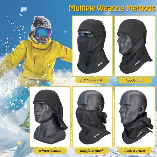 Sireck Cold Weather Balaclava Ski Mask, Fleece Thermal Winter Face Mask Head Warmer, Windproof Skiing Hunting Survival Motorcycle Accessories & Gear for Men Women(Black)