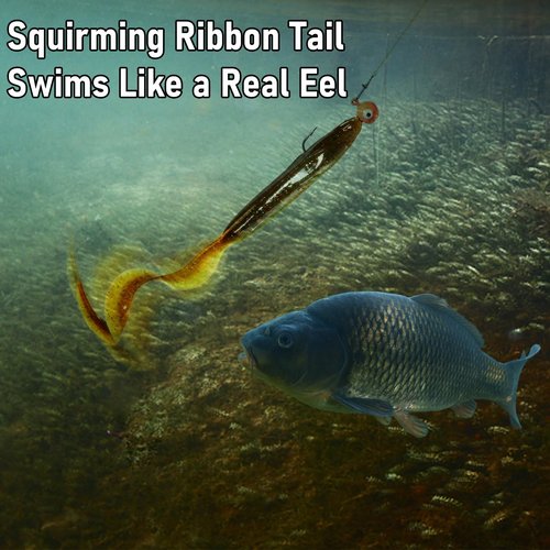 Dr.Fish 5 Pack Sand EEL Lures Saltwater Soft Fishing Lures Swimbait 6 Inch 3/8oz Surf Fishing Creature Baits Soft Plastic Artificial Ribbontail Worm Gold