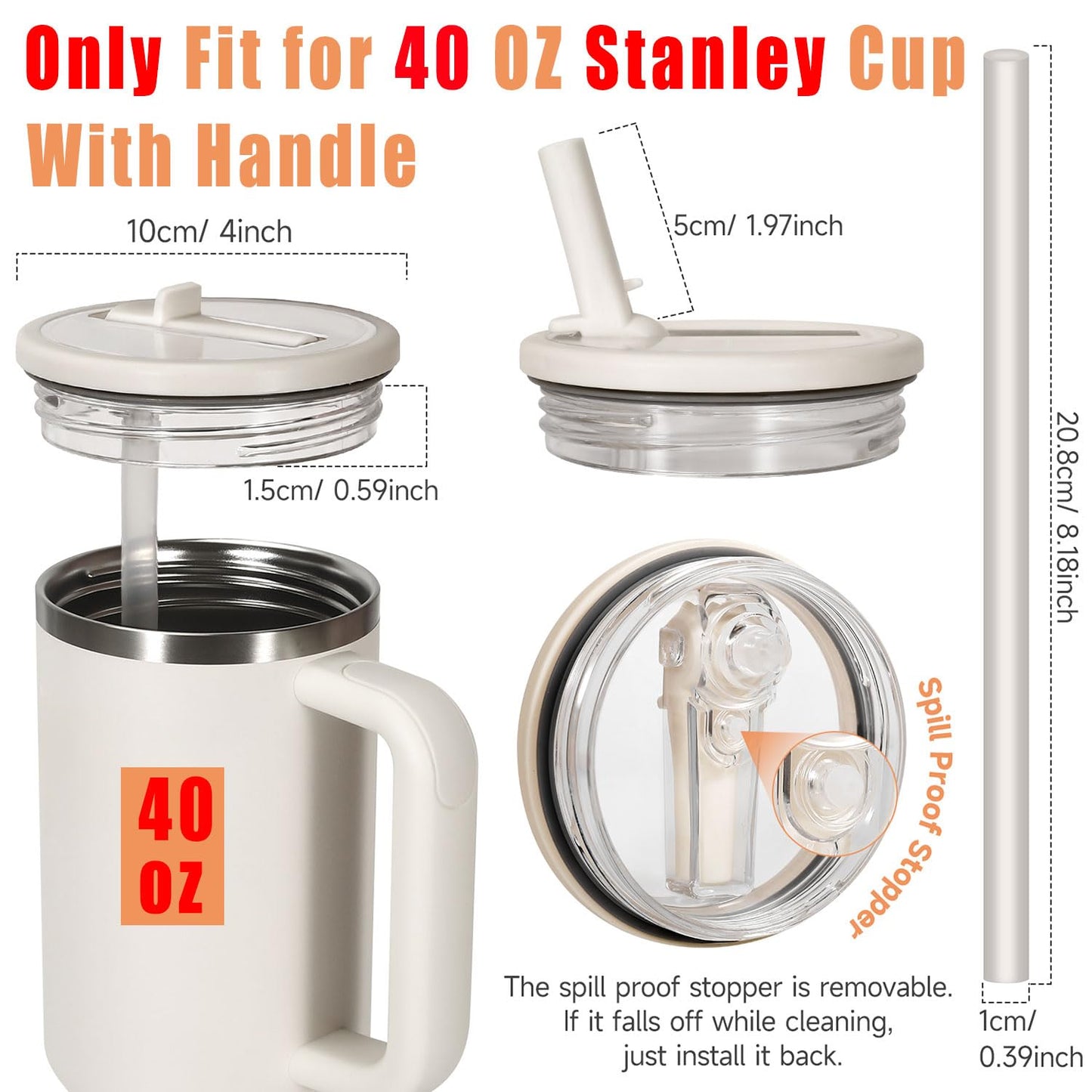 ANTAND 2 Pack Leakproof Lid Replacement 40 oz for Stanley Cup Accessories, Flip Straw Tumbler Leak Proof Lids for Stanley Quencher H2.0, Dust-Proof Straw Cover for stanley cups 40oz (Beige, Beige)