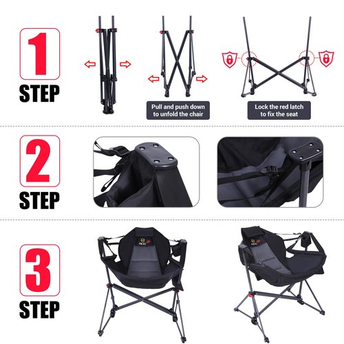 Nice C Heated Hammock Camping Chair, Swing Chair, Folding Rocking Chair, Camping Chair, High Back with Stand, Cup Holder, Side Pocket, Heavy Duty 10000mAh Power Bank Included (Set of 2)
