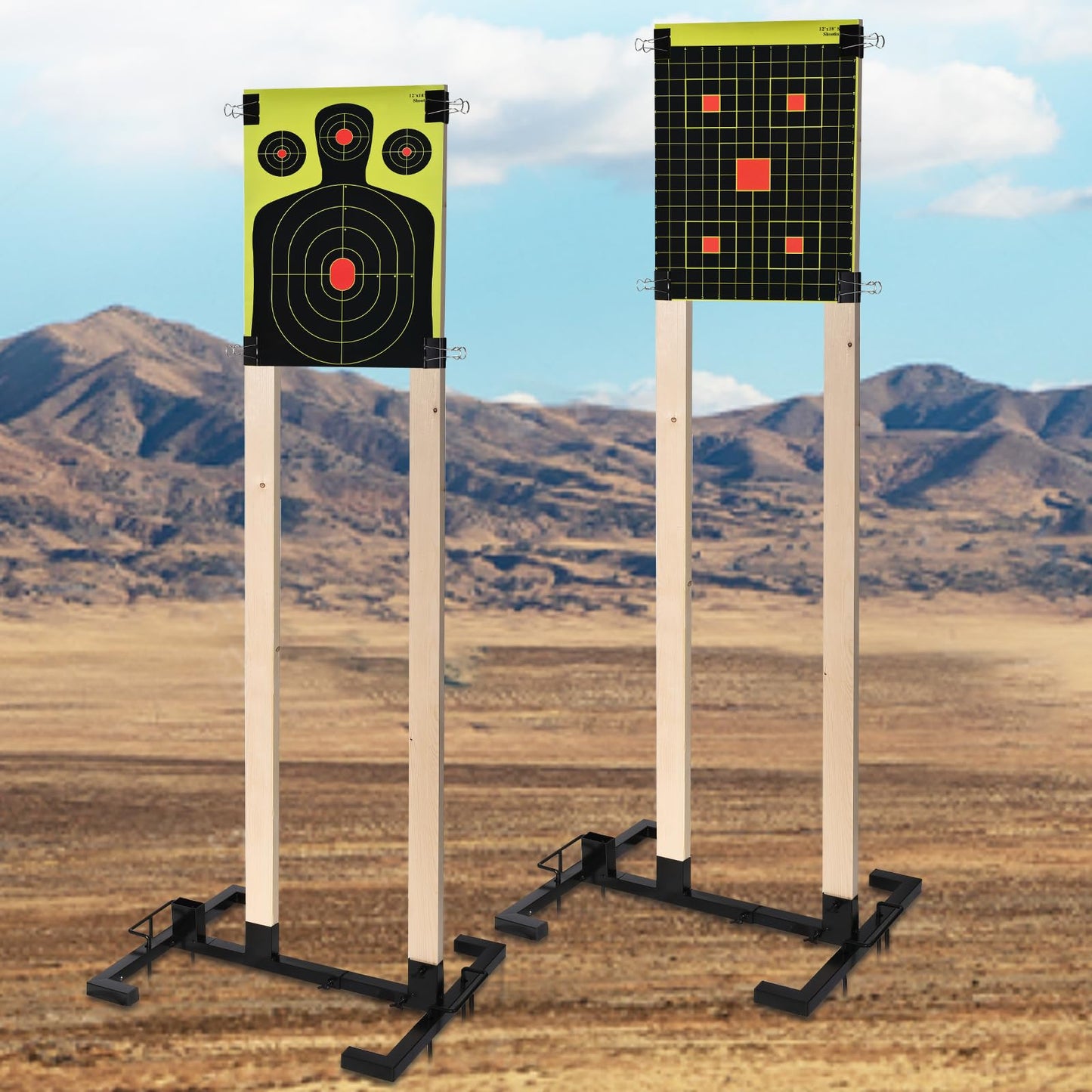GADFISH 2 Pack Shooting Target Stand Base for Outdoor Paper Shooting Targets Cardboard, Adjustable Width with Ground Nails and Paper Targets, USPSA/IPSC - IDPA Practice (Wooden Stakes Not Included)
