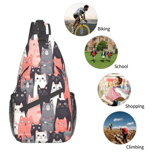 Mqtzyiwx Cute Cats Lovely Kitten Sling Backpack Hiking Backpack Crossbody Bag Sports Lightweight And waterproof Chest Bag Shoulder Bag For Women Men