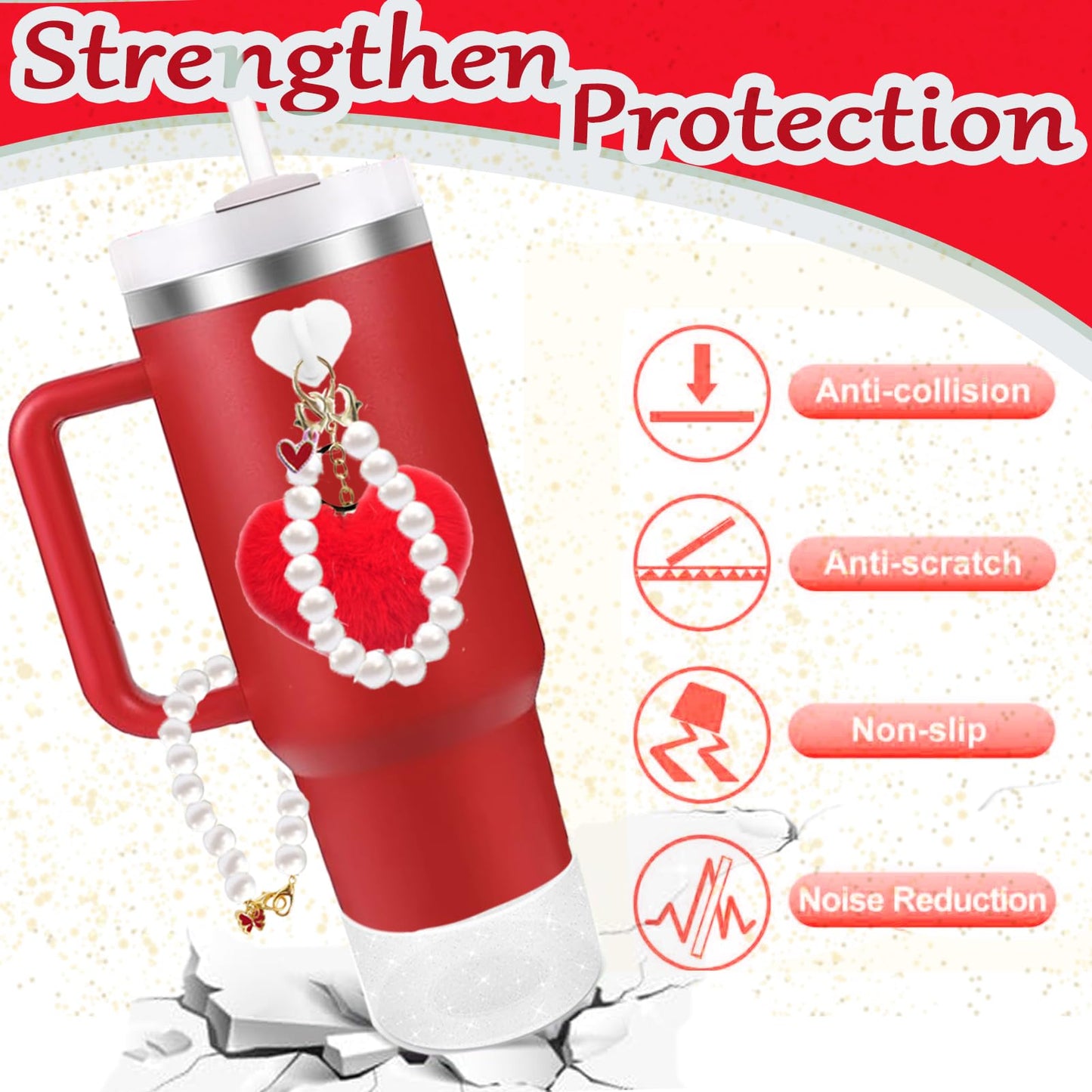 Accessories for Stanley Cup - Water Bottle Siliocne Cup Boot, Keychain Charms for Stanley Cup 41oz Tumbler