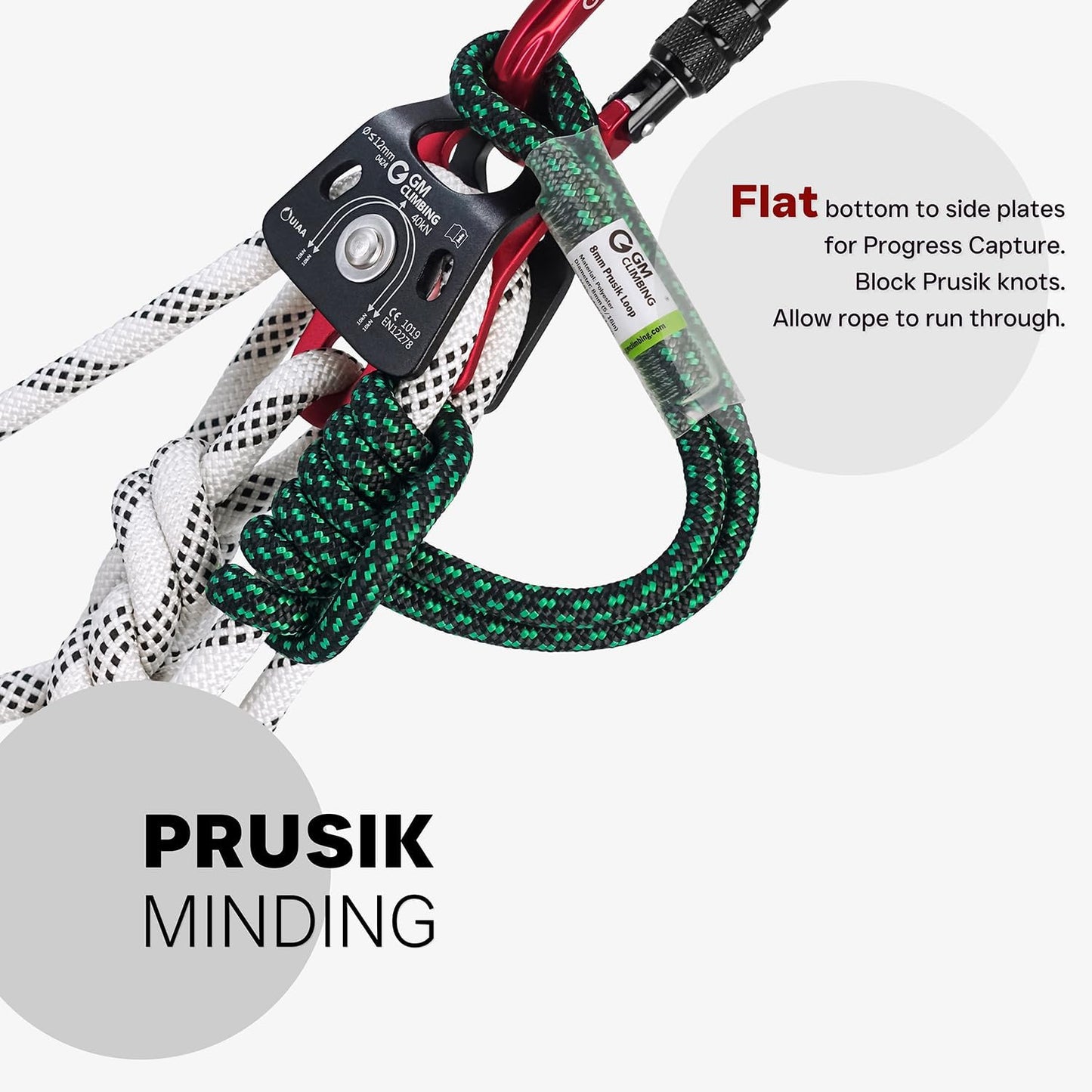 GM CLIMBING 40kN Micro Double Pulley Prusik Minding Ball Bearing UIAA CE for Progress Capture System Rigging Hauling Rescue Arborist Tree Climbing