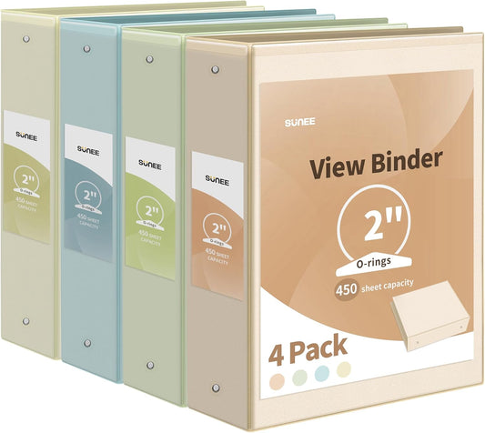 SUNEE 3 Ring Binder 1.5 Inch 4 Pack, Clear 1 1/2 Inch View Binder Three Ring PVC-Free (Fit 8.5x11 Inches) for School or Office Supplies, Neutral Aesthetic