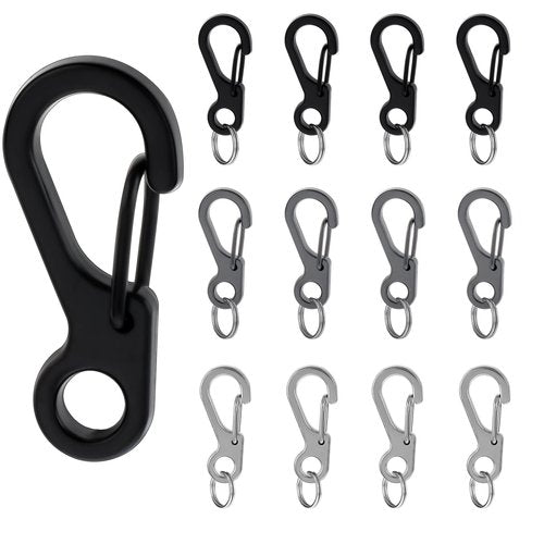 Qianyu 12 Pack Small Carabiner Clip Metal Spring Snap Connect Hooks Multipurpose Mini Paracord Hanging Clips for Backpack Camera Strap Flashlight Camping Hiking Key Chain Accessories