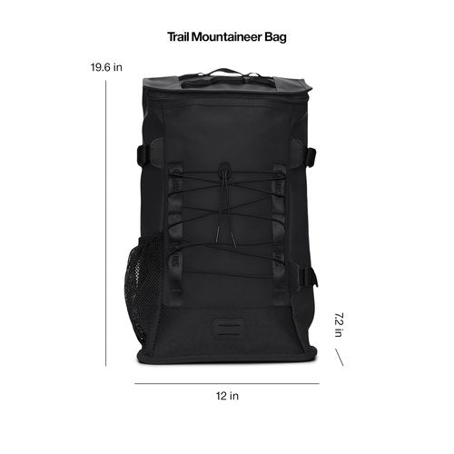 RAINS Trail Mountaineer Bag - Waterproof, Unisex, Sporty Rucksack for Work, higher education, Travel (Black)