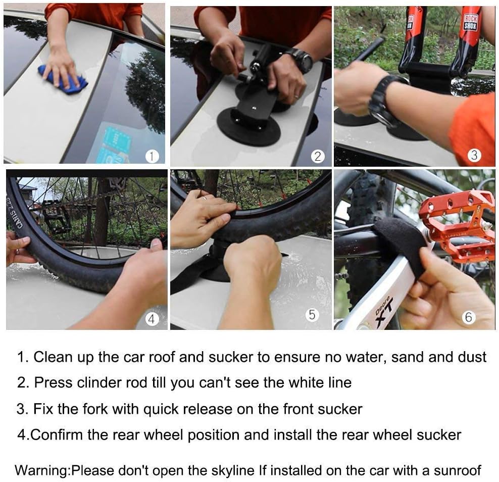 ROCKBROS Suction Cup Bike Rack for Car Roof Top Sucker Bike Rack Quick Release Aluminium Alloy Bike Carrier with Sucker for 1 Bike