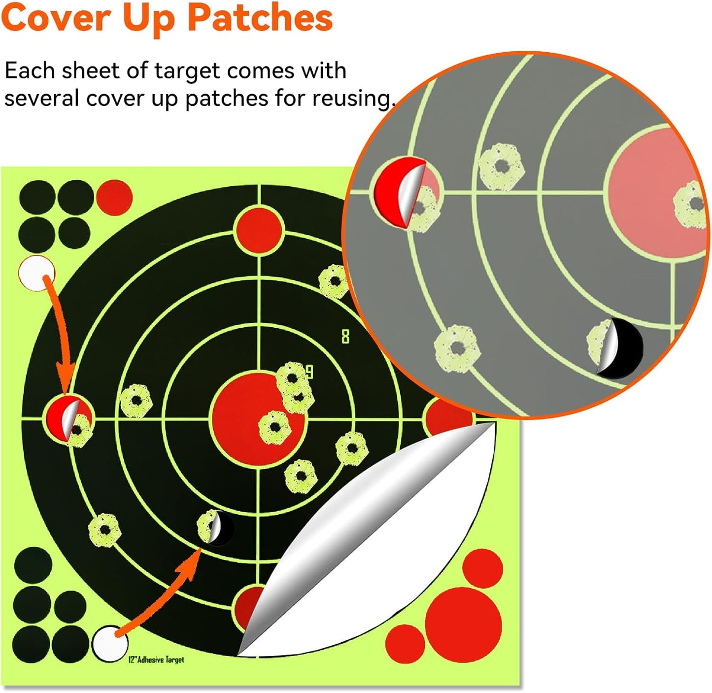 Splatter Shooting Targets Stickers, 20PCS & 4 Styles Adhesive Reactive Target Paper with Yellow Splatter Impact for BB Pellet Airsoft Guns Silhouette Targets Bull's-Eye Target