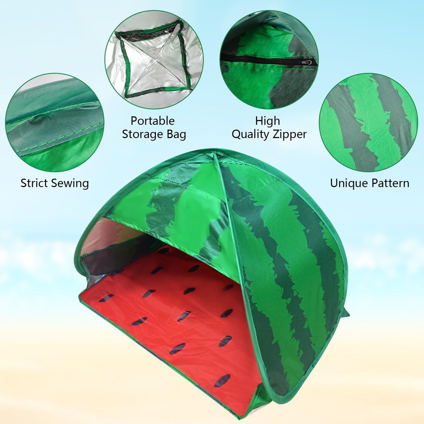 HACRAHO Dog Beach Tent Sun Shelter, 1 Pack Watermelon Portable Automatic Pop-up Sun Shelter Tent Instant Sun Shade Canopy for Puppy Small Pets, L