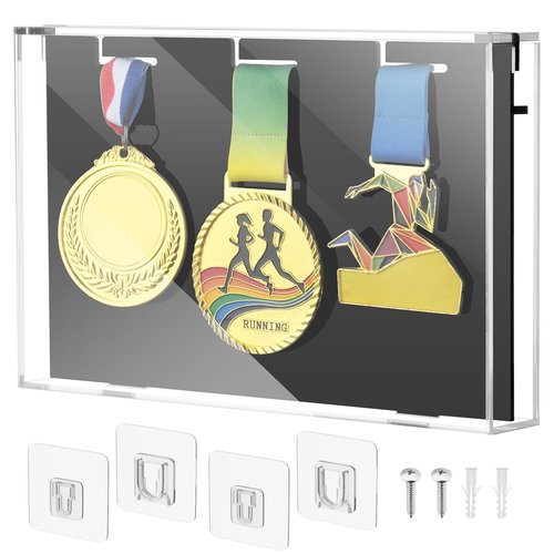 Cosmos Acrylic Medals Display Case, 3-Medal Wall Mounted Display Box Award Organizer Frame for Sports Medals, Military Ribbons & Marathon Badges, Athletic Trophy Showcase, Shadow Box, Memorabilia