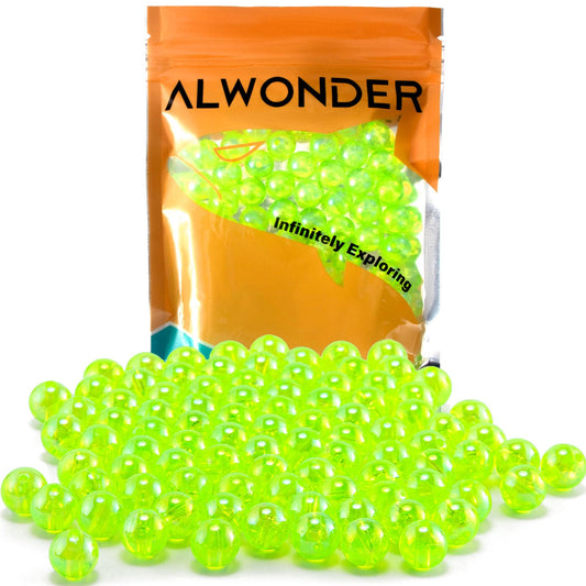 Alwonder 100-Pack Fishing Beads Holographic Beads for Fishing Rigs Lures Salmon Trout Steelhead Fish Bead Saltwater Freshwater Assorted Size 8mm Chartreuse