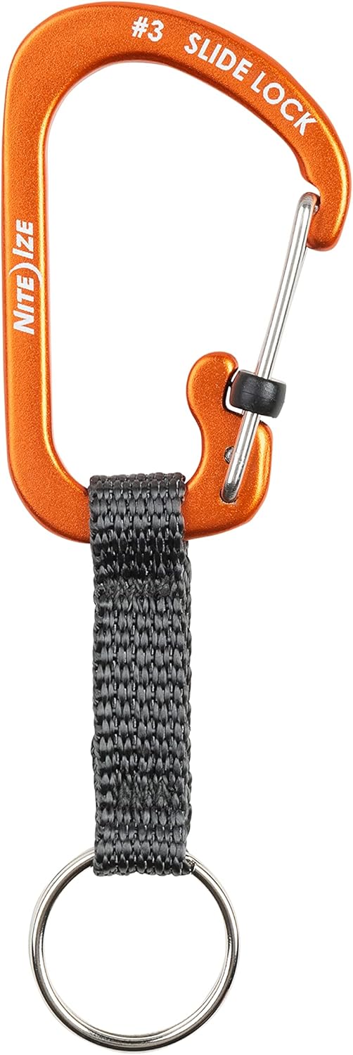 Nite Ize SlideLock Key Ring, Aluminum Locking Carabiner Key Chain with Webbing, Blue